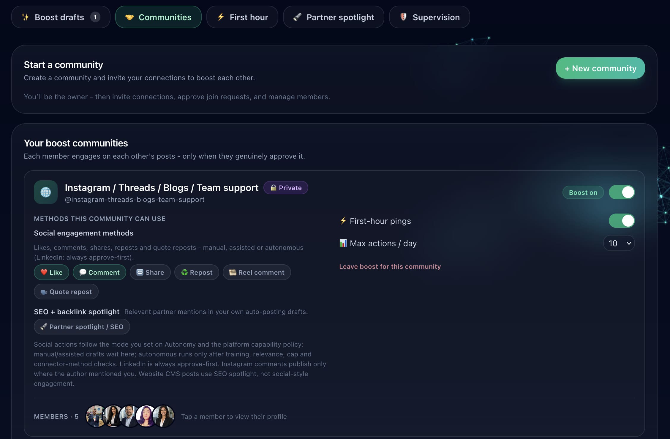 Communities tab