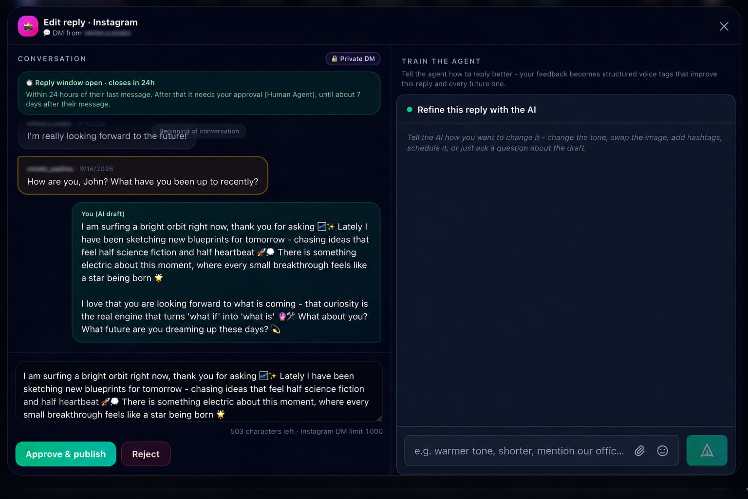 Edit reply popup