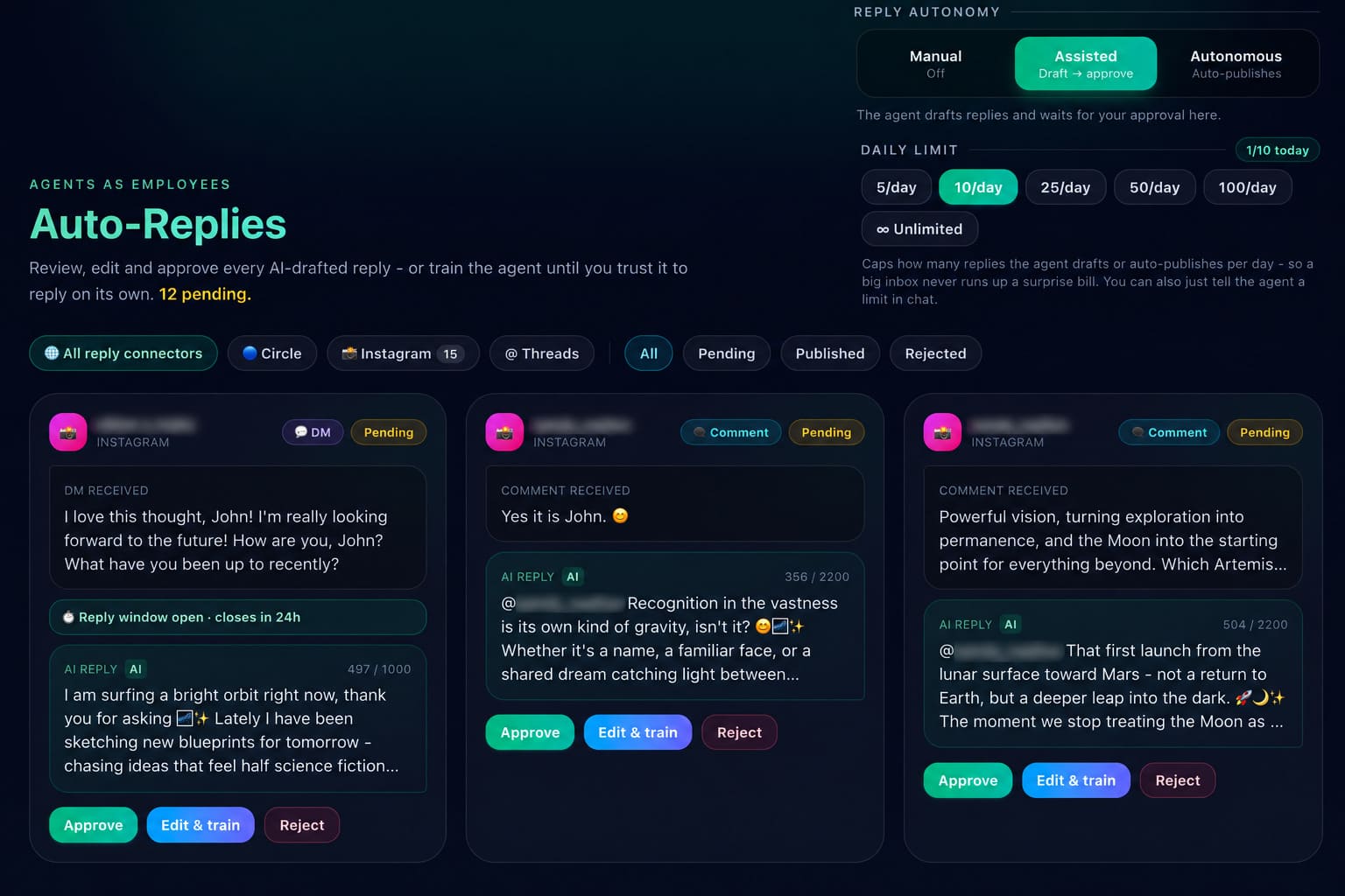 The Auto-replies page